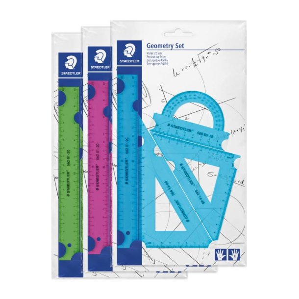 Staedtler Geometrist - 4 dele - 18 st i assorteret neon farver (pink, bl og grn)